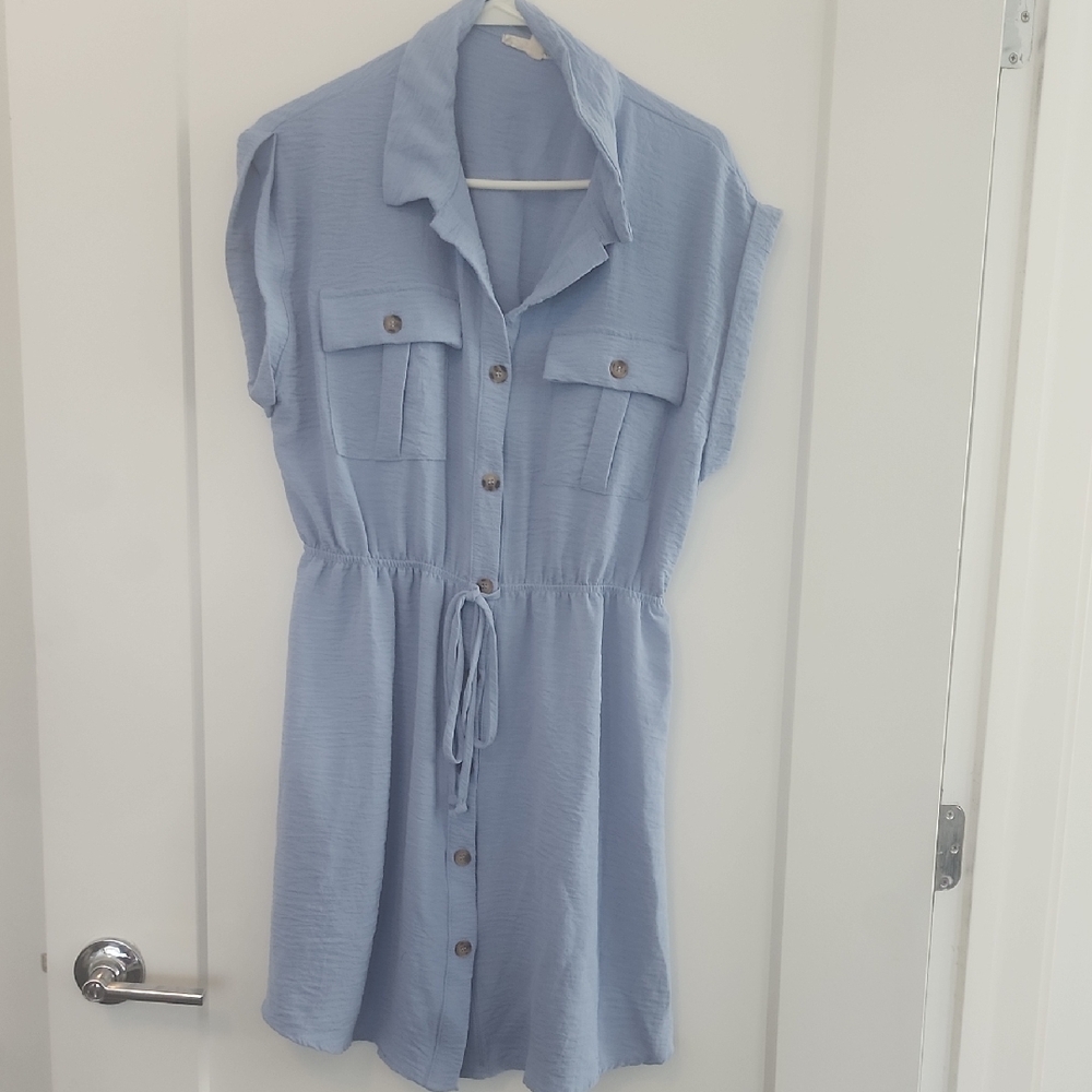 Chic Light Blue Button-Up Mini Dress